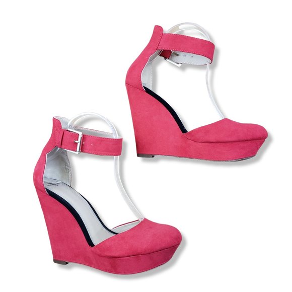 Zara Red Faux Suede Platform Wedges Size 7.5 - Picture 3 of 6